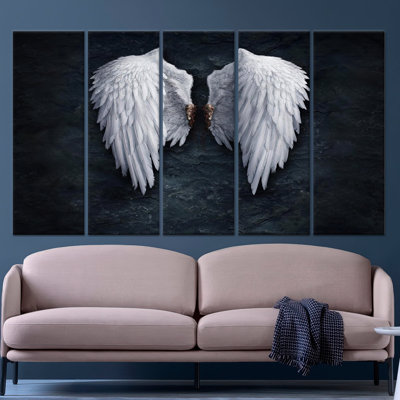 Banksy Angel Wings Wall Art: Abstract Printed Canvas Artwork,5P Wrapped Canvas
