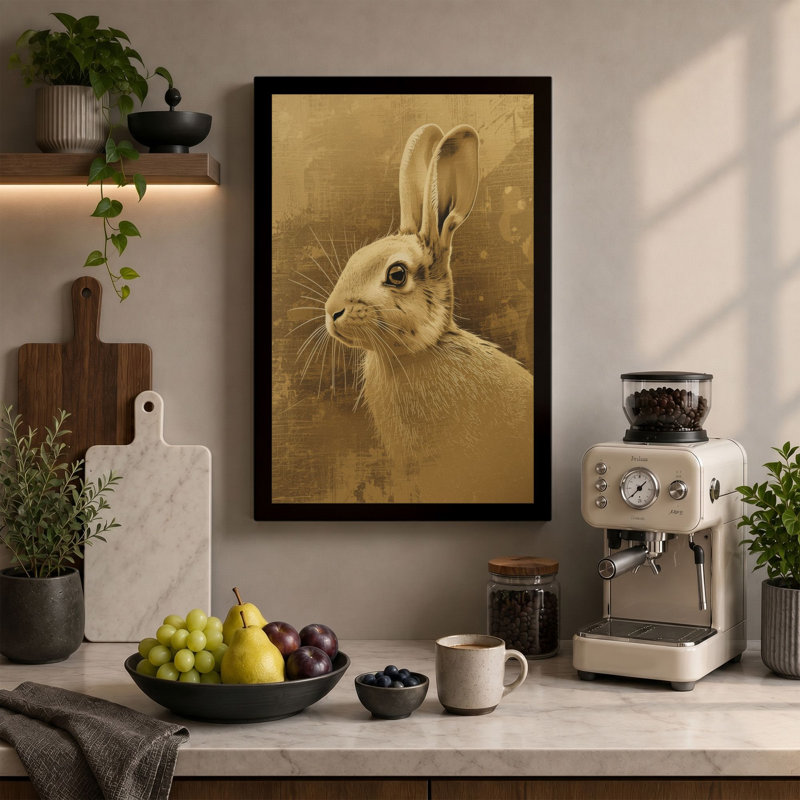 Rabbit in Profile Boho - Wrapped Canvas, 36x24 - 91.4 x 61.0 cm, Black Border