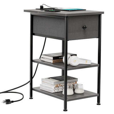End Table with Drawer, Shelves and Charging Station, Side Table with USB Ports and Outlets, Bedside Table, Nightstand