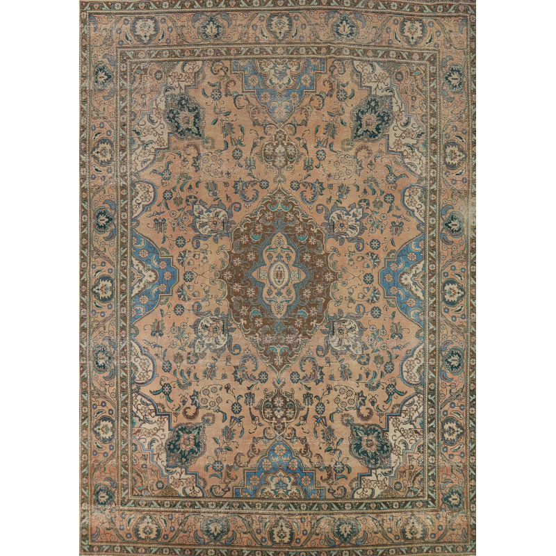 Tapis traditionnel floral rétro en laine 10 x 13