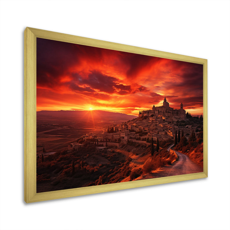 Kokou, Espagne, lever de soleil sur toile, H 16 po x l 32 po x P 1 po, Cadre doré à une seule photo