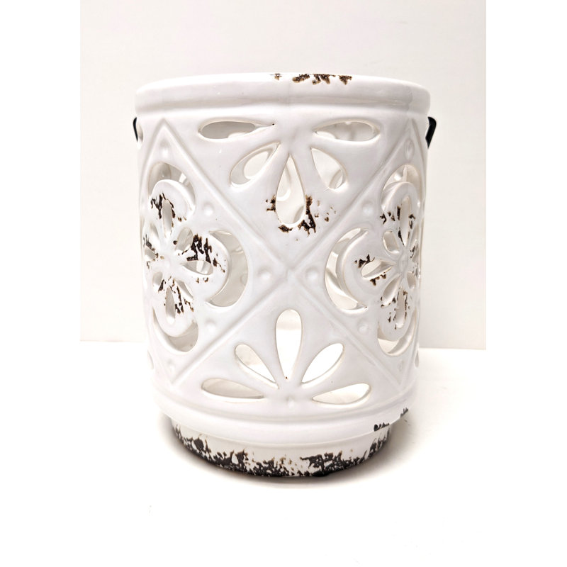 7'' H Ceramic Tabletop Lantern, White