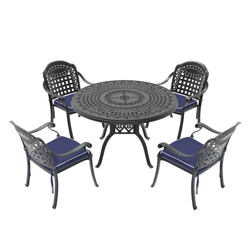 Ensemble de 5 pièces de mobilier de patio en aluminium coulé avec coussins, ensemble de salle à manger au design unique, 5