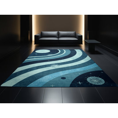 Tapis bleu ciel moelleux doux et moelleux fantaisiste et Scifi Alien Sky avec des lunes