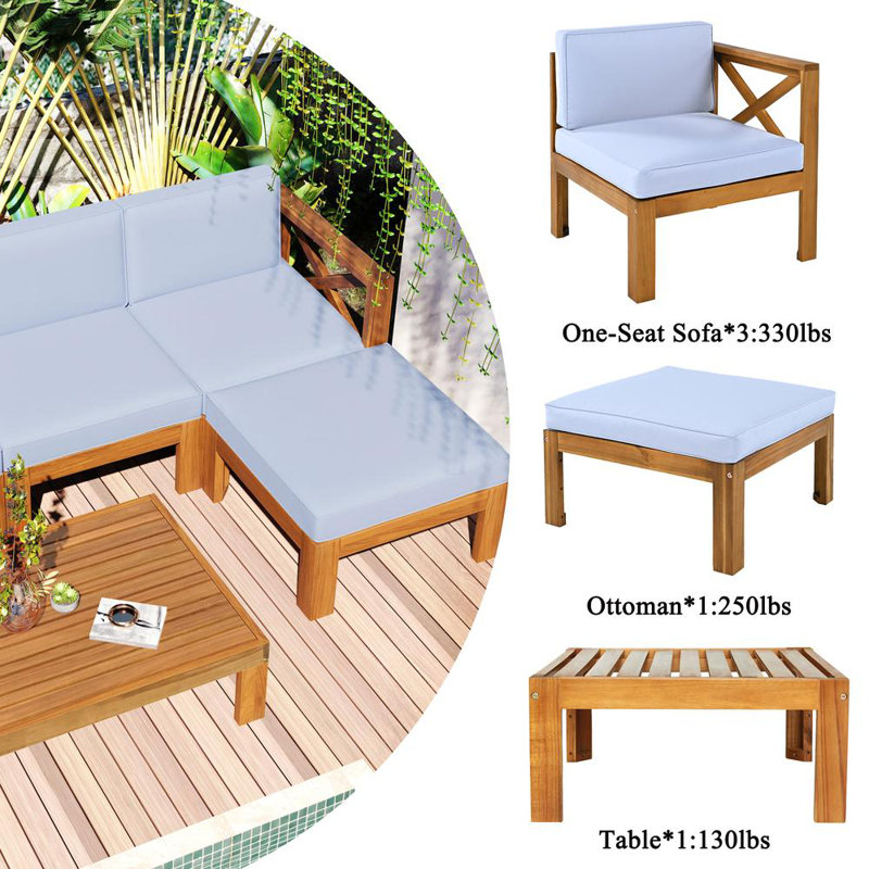 Canapé modulaire 5 pièces (gris, naturel)