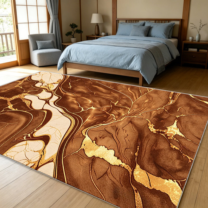 Brown Marble Gold carpet-easy to clean, machine-washable, soft and comfortable; suitable for door mats, kitchens, living rooms, bedrooms, corridors, and laundry areas. Easy to clean, durable carpet for home decoration.