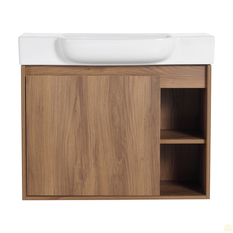 28'' Wall-Mounted Bathroom Vanity With White Ceramic Sink & Soft-Close Door, 27"