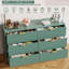 Commode 6 tiroirs pour chambre à coucher - Grande commode double cannelée moderne de 54 po avec poignées en métal doré, grand meuble télé multifonctionnel pour le salon, l'entrée, le couloir, le vert