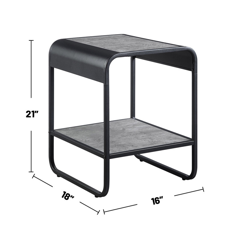Table de bout en métal avec tablette inférieure, gris béton et noir