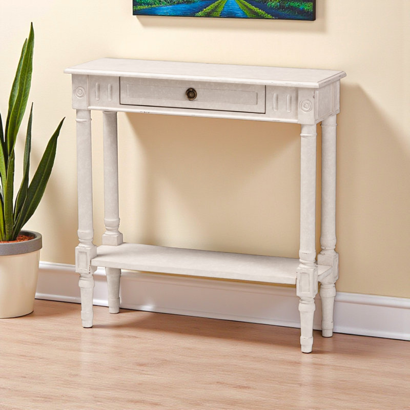 Console 1 tiroir Drewery au fini blanc délavé, H 31,22 po x l 31,21 po x P 9,61 po