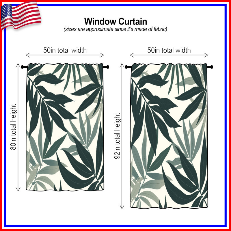 Rideaux de fenêtre à motif de feuilles tropicales, voilages et voilages occultants - 1 panneau, 50 po x 92 po - 1 panneau