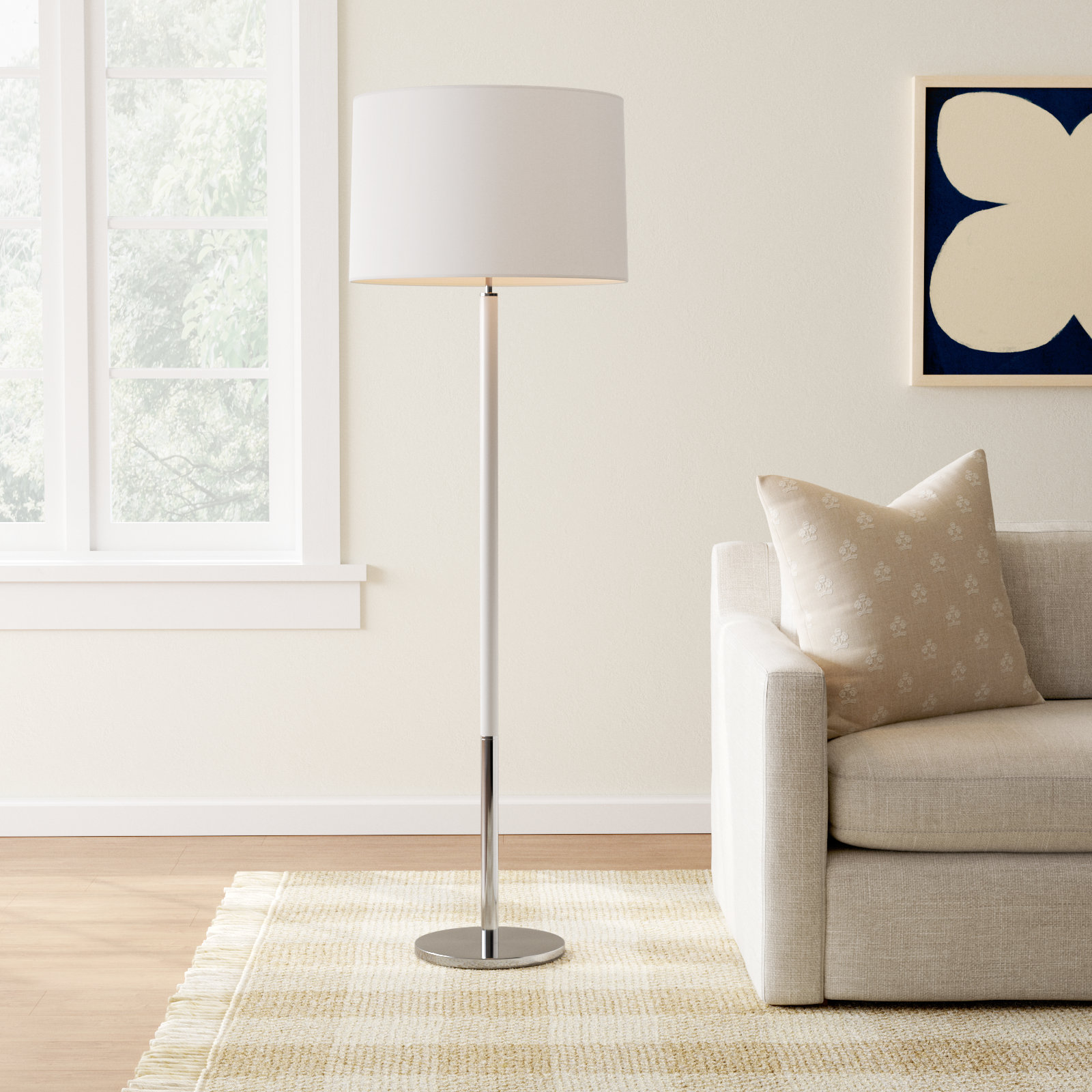 61.88'' Dimmable Floor Lamp, Polished Nickel with Gloss White