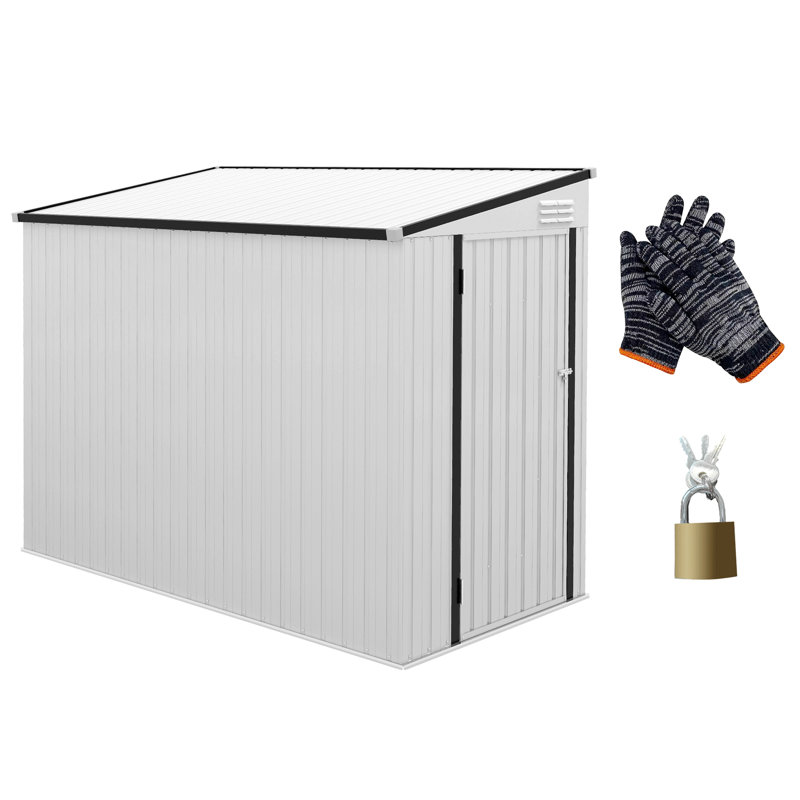 4' x 8' Lean to Outdoor Shed with Lock, White, 72.75" H x 51.25" W x 92.5"D, White