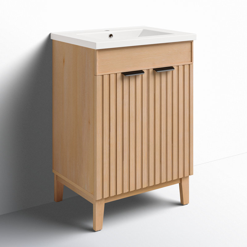 Ensemble de meuble-lavabo simple 24 po Dansfield, Bois de sapin brun, Noir mat