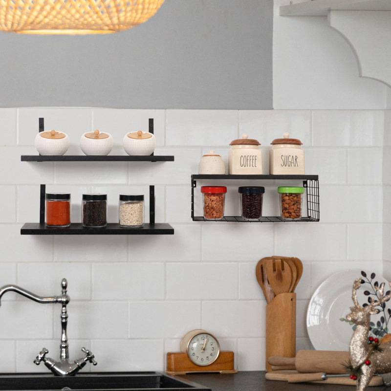 Ryne 3 Piece Accent Shelf, Black