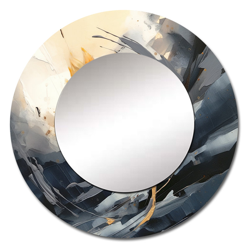 Jaune jaune doré, tournesols joyeux - grand miroir floral, miroir mural rond rond jaune, impression d'art en métal