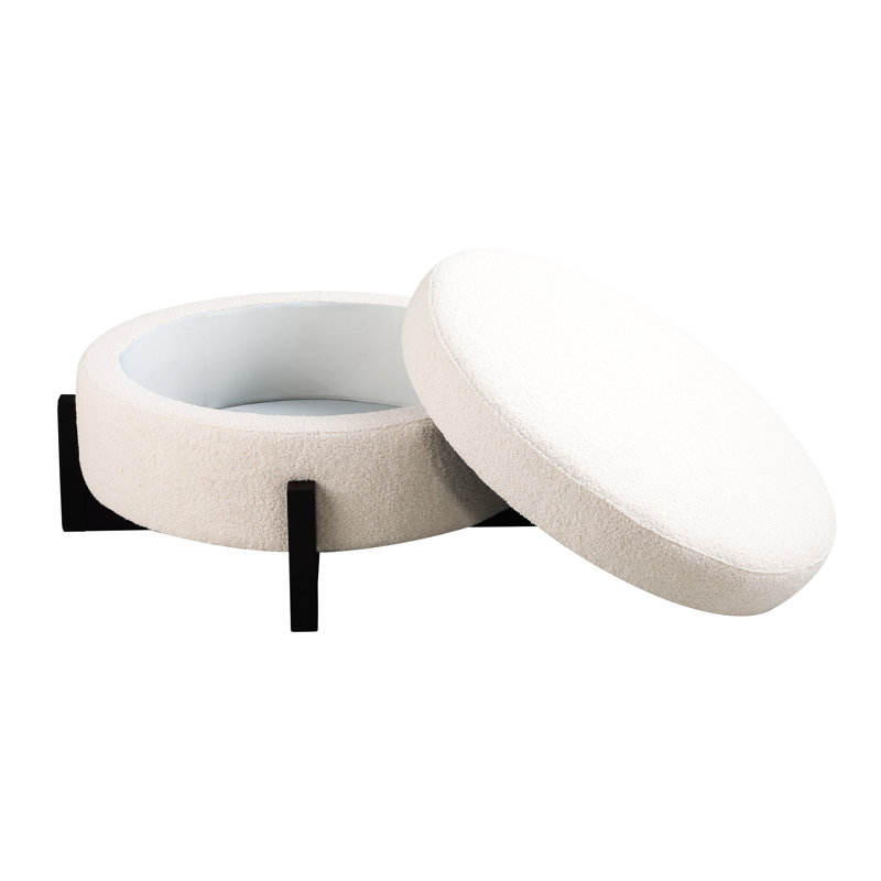Rond élégant avec rangement, pieds rabattables en chêne, beige, design américain, rembourrage beige en fibre de carbone, siège à assise souple moyen, matériau principal
