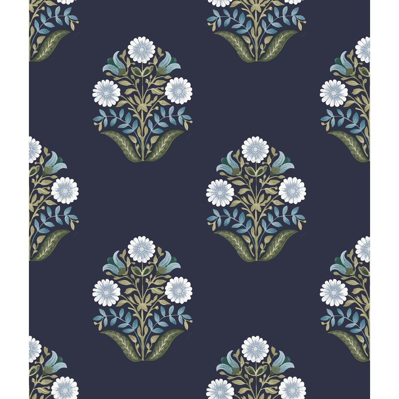 Double rouleau floral Peel & Stick, Bleu marine