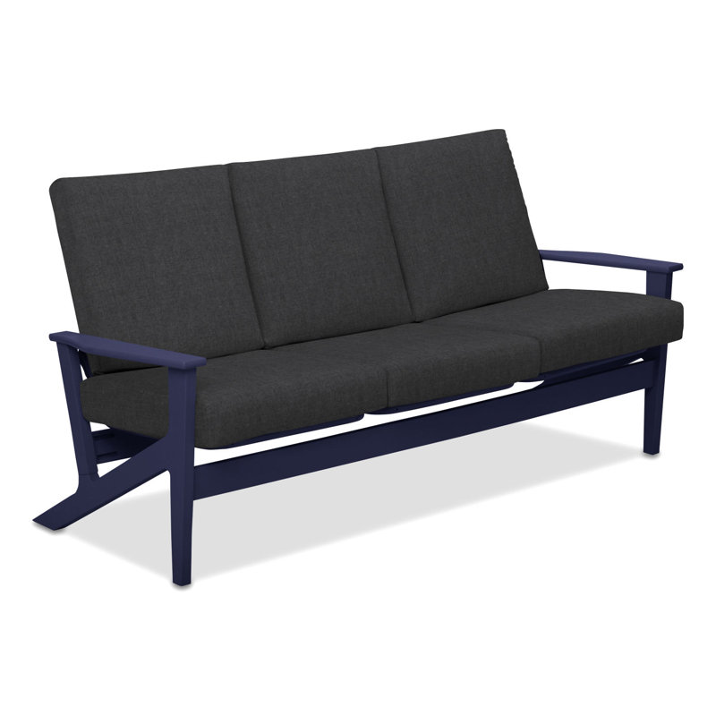Canapé de patio avec coussins Chrisa, Tissage uni ardoise coulée Sunbrella®, Bois de plage