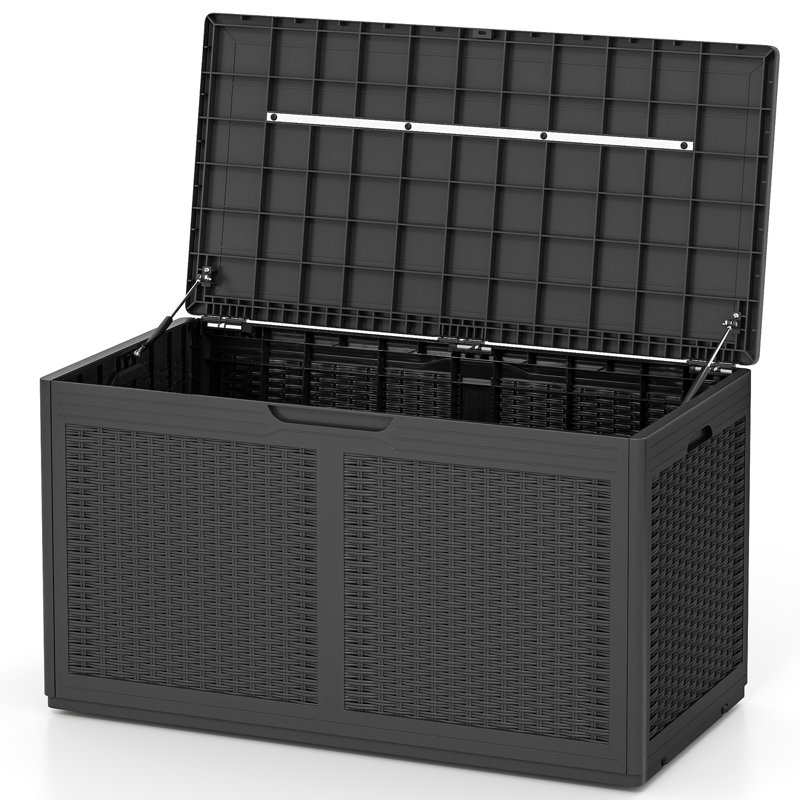 Gymax 100 Gallon Resin Deck Box w/ Lockable Lid Wheels for Pool Accessories Gray, Gray