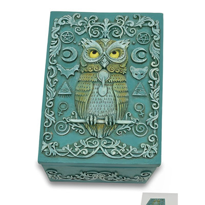 5"W Green Owl Trinket Box Figurine
