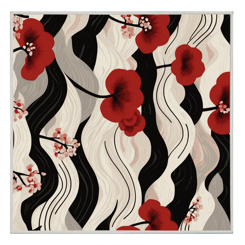 Tapis tissé à motif de pétales, Carré 6 pi