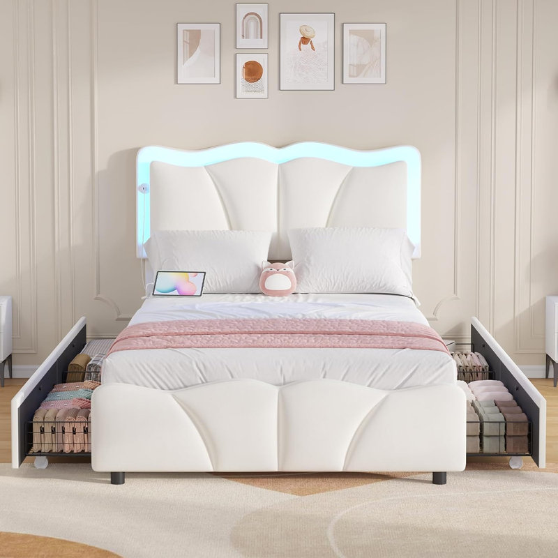 Structure de lit tapissier en velours avec tête de lit réglable en hauteur, Lit simple, Blanc