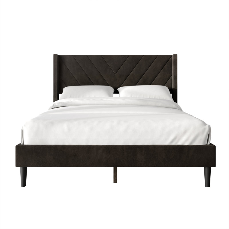 Elegence Wingback Platform Bed, Brown, King
