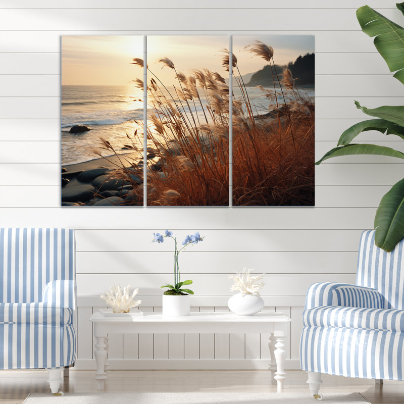 «Beach Breeze At Sunset III» sur toile, reproduction de 3 pièces, H 28 po x l 36 po x P 1 po