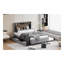 Lit plateforme tapissier double avec tête de lit, lit gigogne simple, 2 tiroirs et un ensemble de prises et ports USB, tissu en lin, gris