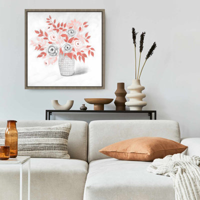 Coral Flower Illustration | Floral Leaves Framed Canvas
