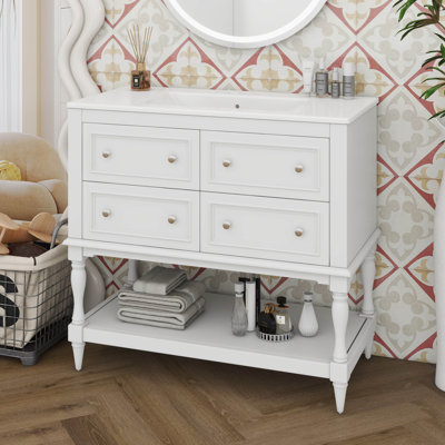 Meuble-lavabo autoportant 36 po avec 4 tiroirs et tablette ouverte 36 po