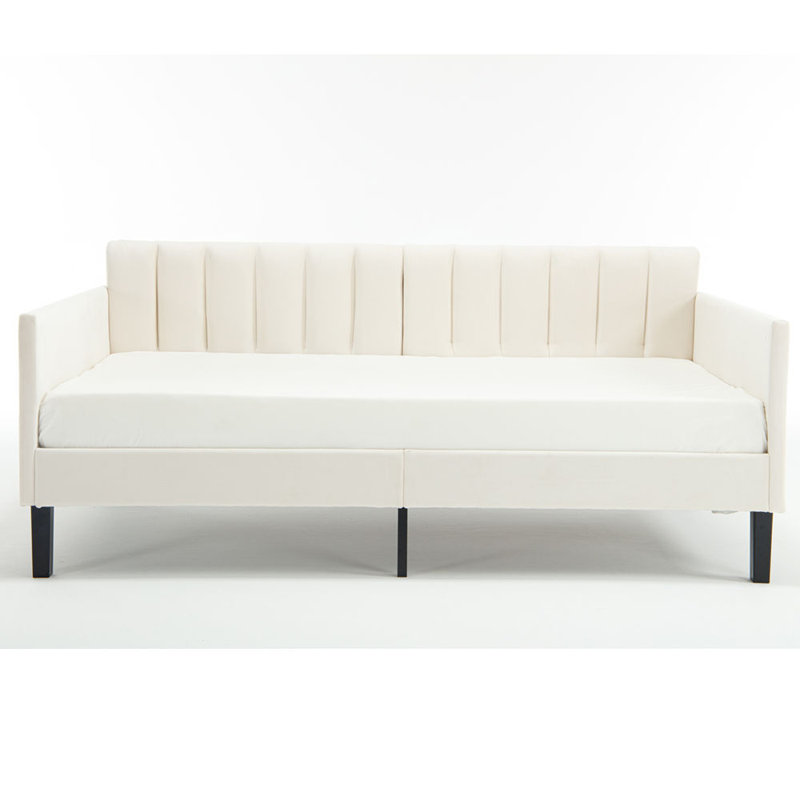 Lit de jour rembourré en velours beige Elena, Beige