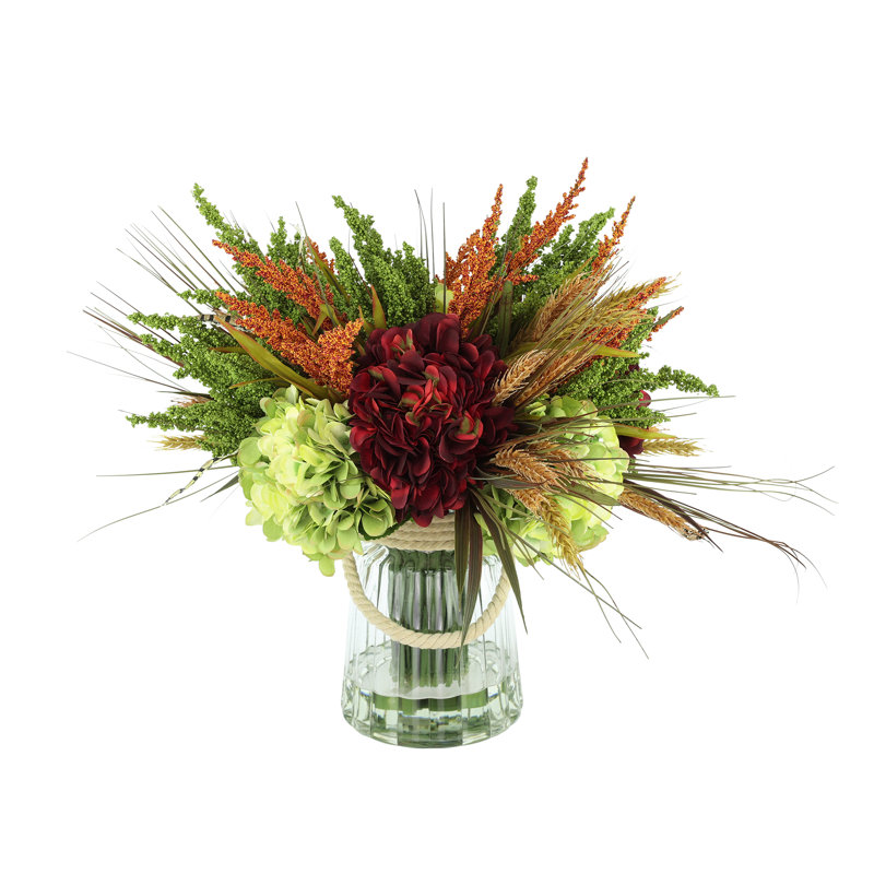 Hydrangeas And Heather Arrangement In Vase