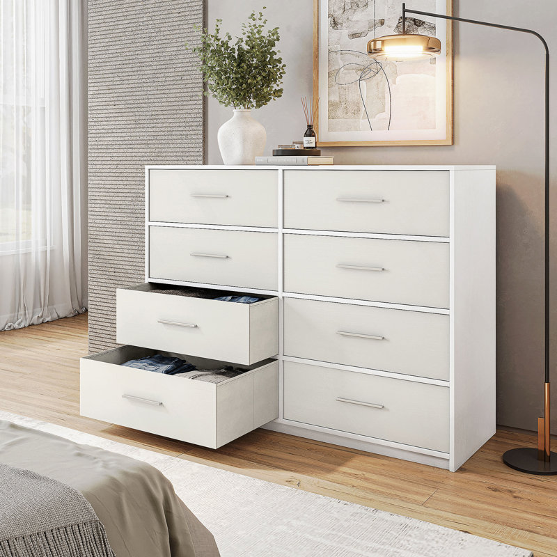 Commode 8 tiroirs avec tiroirs en tissu, Blanc