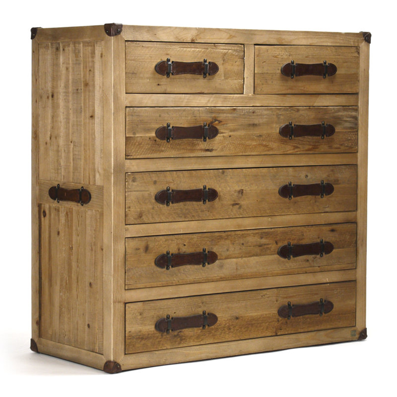 Abott 43.5'' Rustic Vintage Recycled Wood 6-Drawer Sideboard
