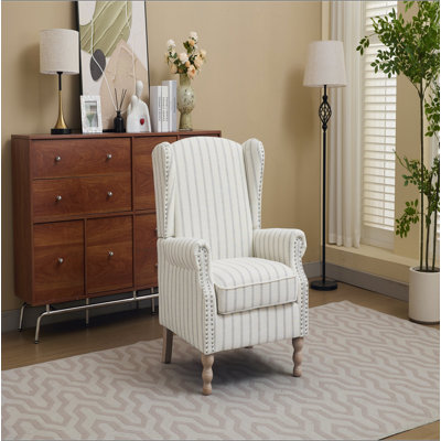 Chaise d'appoint moderne avec pieds en bois rétro, fauteuil rembourré confortable, canapé simple à motif floral pour le bureau de la chambre à coucher - Rayé