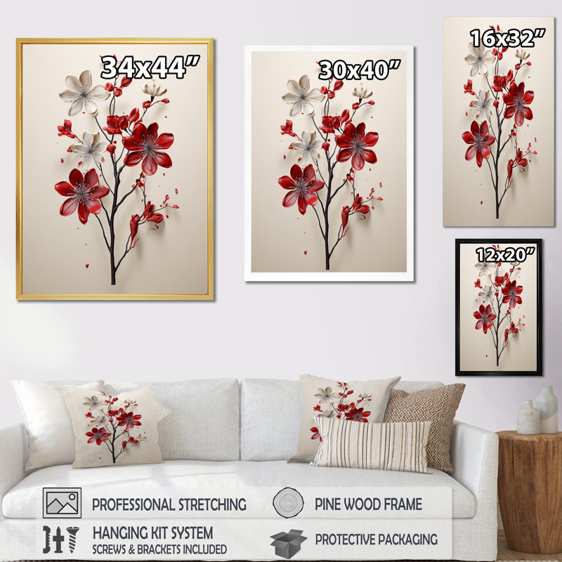 Mahalingam Red Beige Minimalism Essence Of Red Flower, Wrapped Canvas, 32" H x 24" W x 1" D