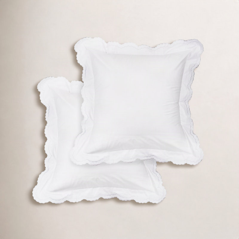 Berrada Double Scalloped 100% Cotton Sham, White