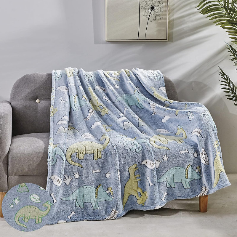 Jeté uni tissé / mousseline, Blue Dino Friends
