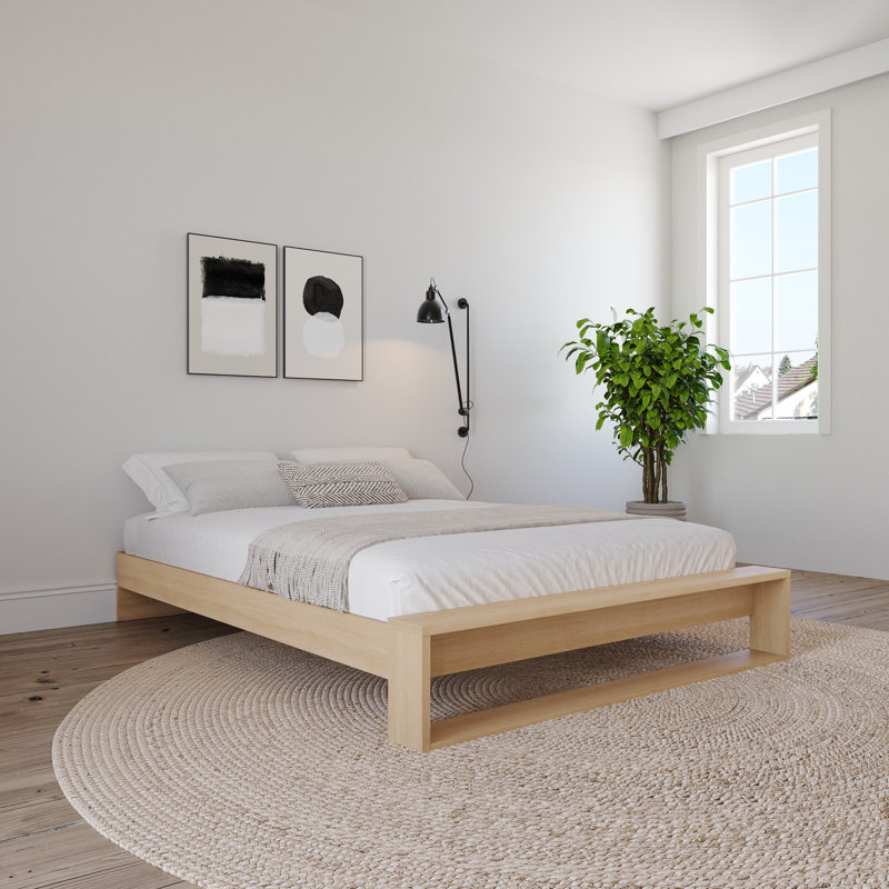 Grand lit plateforme avec lattes Gael, Beige