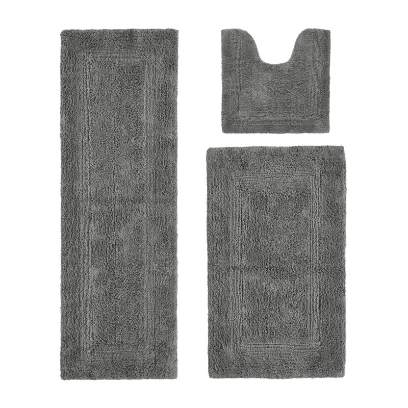 Annerose Premium 100% Cotton 3 Piece Bath Rug Sets, Machine Washable, Super Absorbent & Tufted Weave Reversible Bath Mat for Bathroom, Shower, and Tub, Oeko-Tex Certified Bathroom Rugs