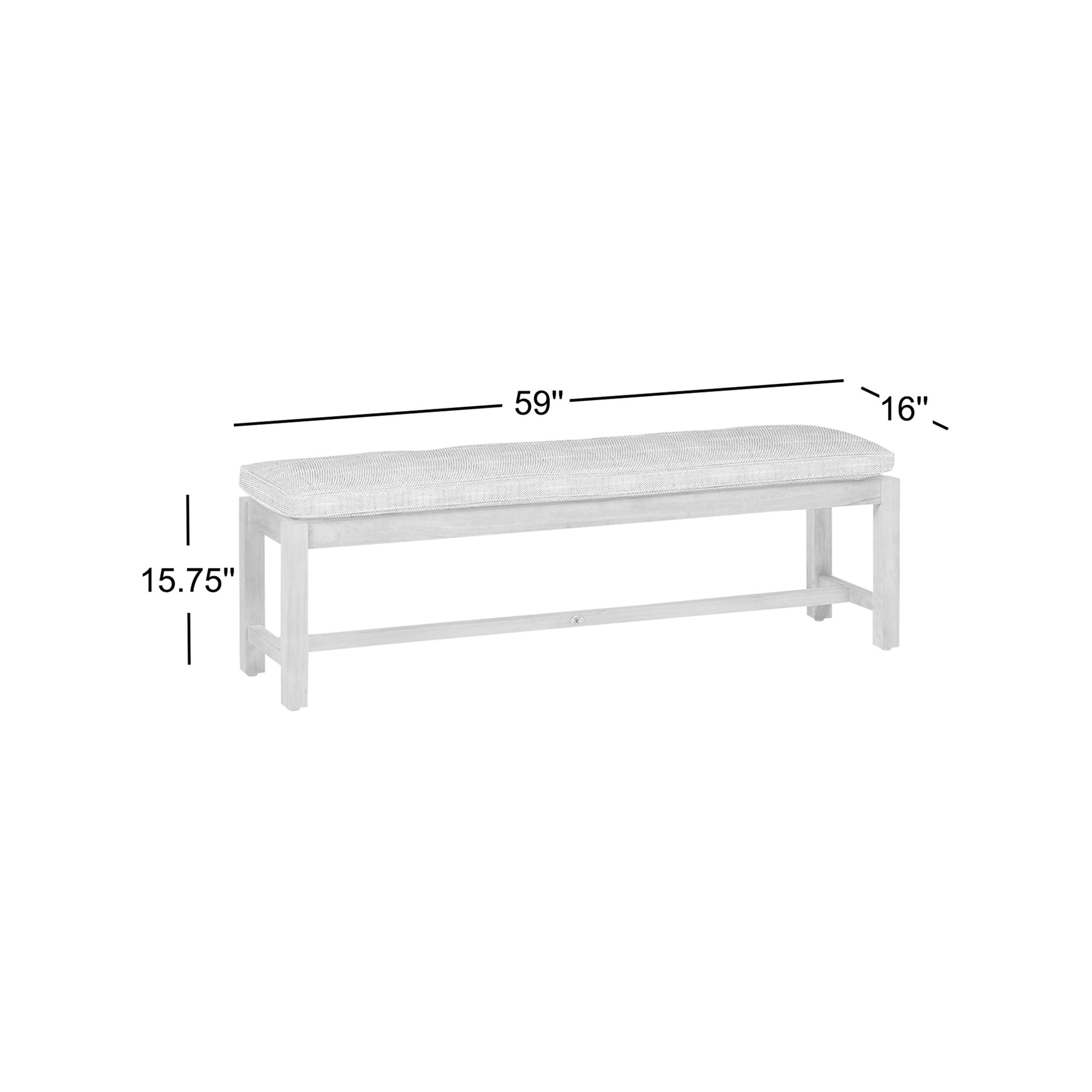 Club Outdoor Backless Bench 59 in., Dove Sunbrella® Linen, Welt, Natural Teak