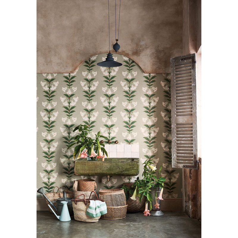 Seville Floral Wallpaper Roll, Green/Beige/Black