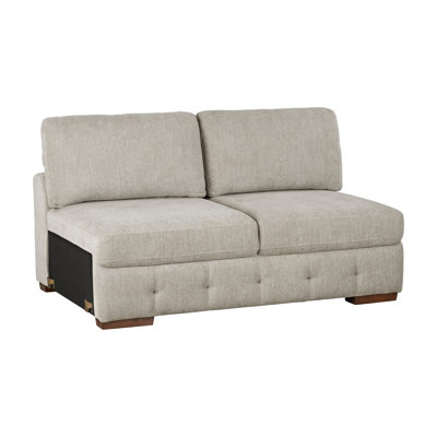 3-Piece Sectional Sofa with Storage Chaise Taupe Tufted Chenille Fabric Solid Wood Living Room Furniture