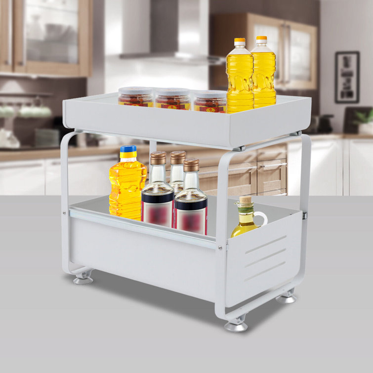 Latitude Run® 17.95 2-Tier Under-Sink Kitchen Cabinet Organizer with  Sliding Storage Drawer