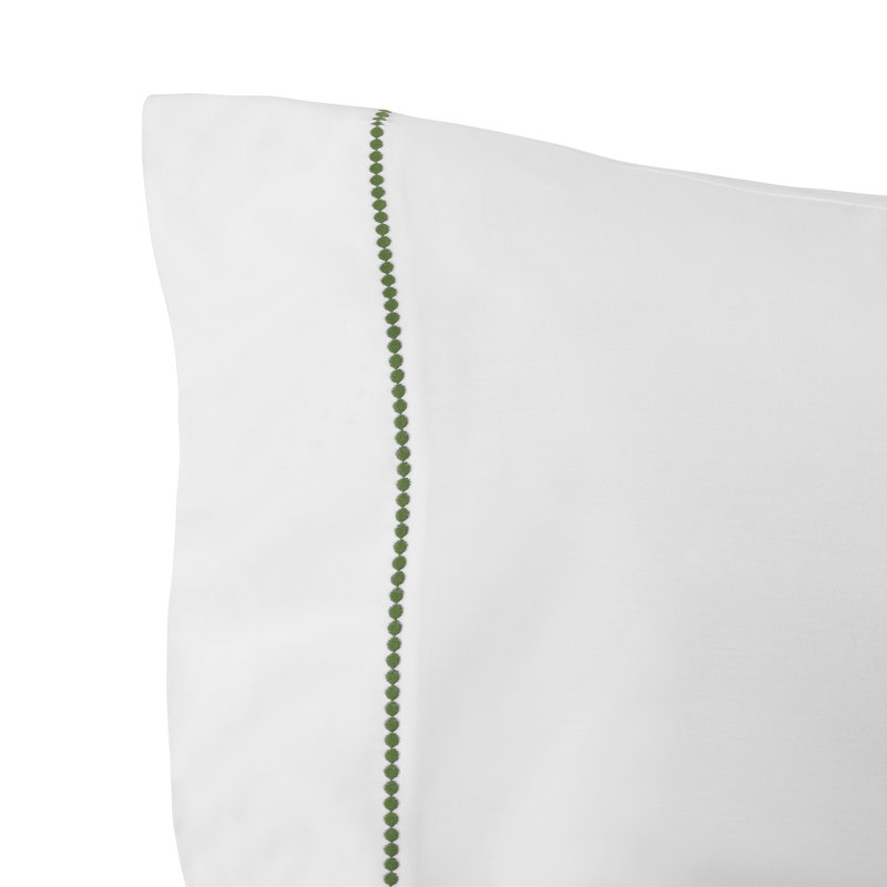 kate spade new york Dot Queen Sheet Set, 300 Thread Count and 100% Cotton, All Season 4 Piece Bedding Set, White and Green