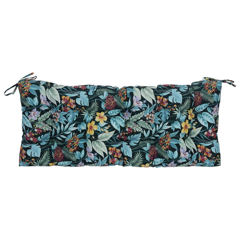 Tufted Outdoor Bench Cushion, Blue/Green/Carena Teal Floral, 51" W x 19" D