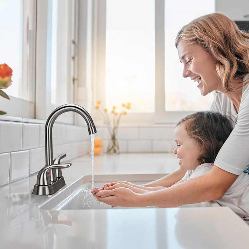 Bathroom Sink Faucet FRANSITON 4 Inch Faucet 2 Handle Bathroom Sink Faucets Lead-Free Bath Sink Faucets With Pop-Up Drain Stopper And Supply Hoses