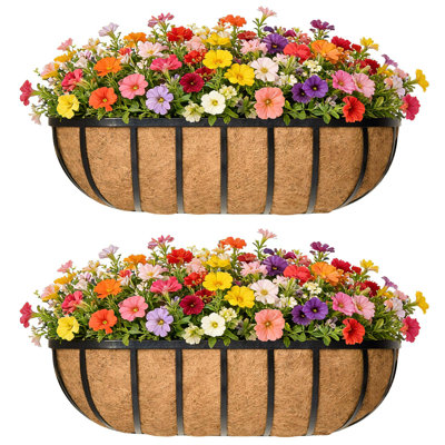 Metal Railing Planter with Coco Liner for Balconies, Fences, and Windows (Set of 2)